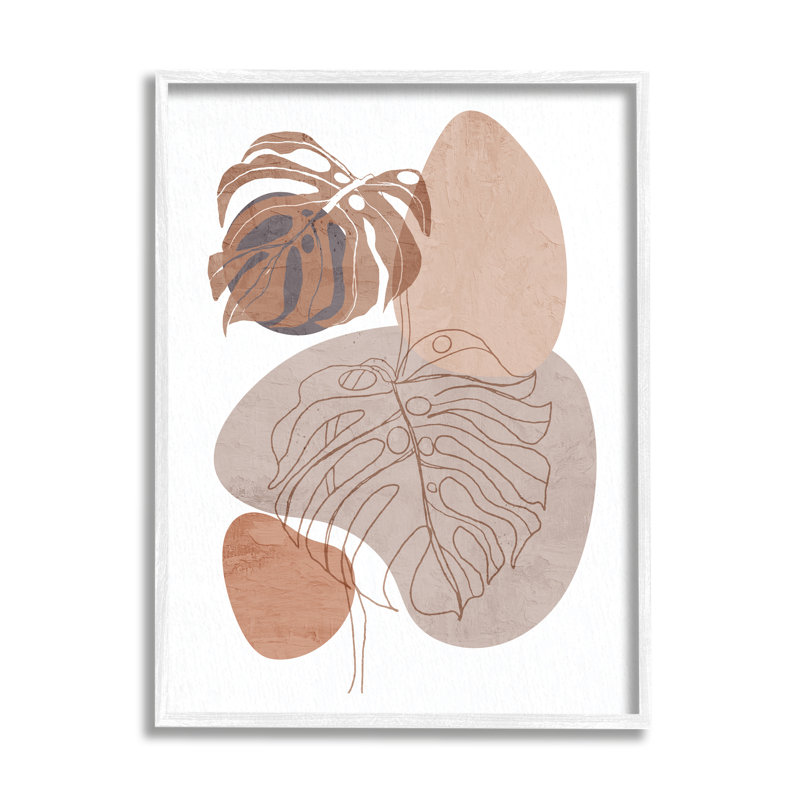 Abstrait, plante ronde, formes rondes, désert, terre cuite - impression sur bois, H 20 po x l 16 po x P 1,5 po