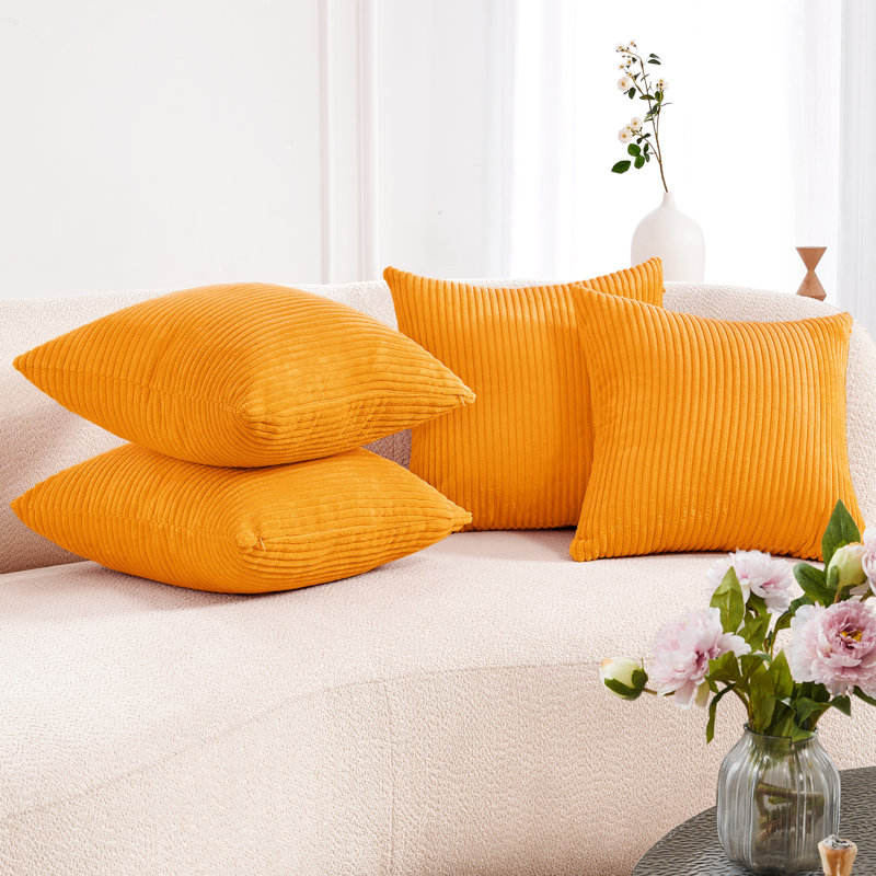 Housse de coussin décoratif réversible (ensemble de 4), Orange papaye, Carré 22 po