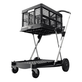 CLAX: The Original Transport Mobile Cart - Grey - Multi-Use Functional Collapsible Shopping Cart, Folding Trolley With Storage Crate, 132lb Capacity