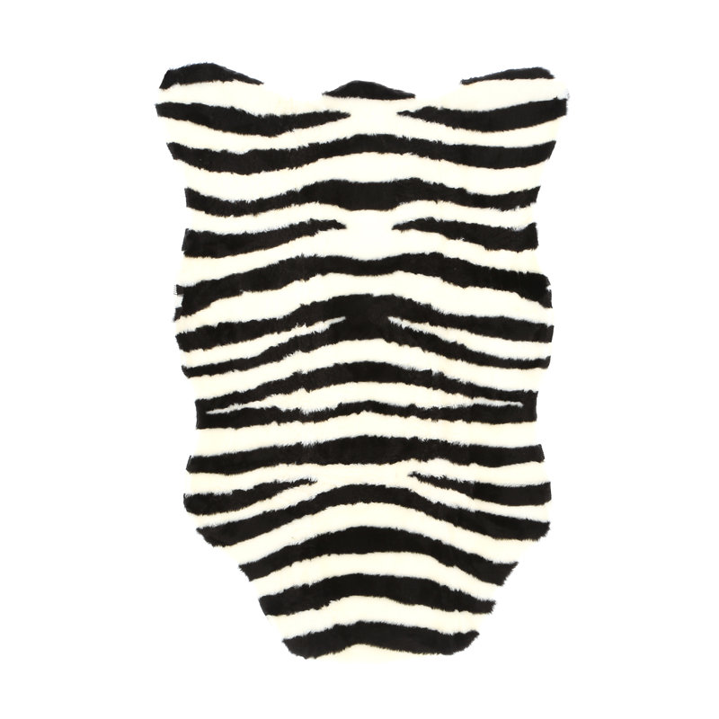 Black and White Synthetic Fur Zebra Stripe Rectangular Rug 5' x 7'
