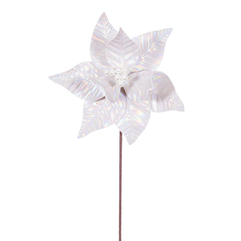 Vickerman 10" x 20" Iridescent Poinsettia Stem. It includes three pieces per bag., Light Cream
