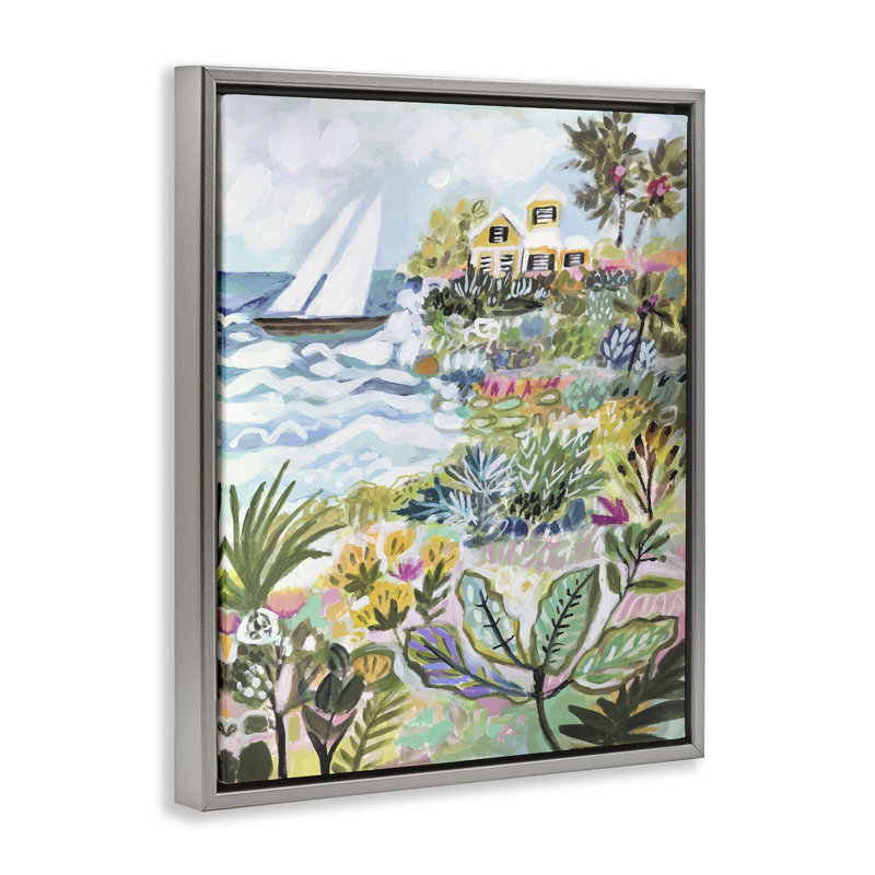 Scène nautique abstraite par Karen Fields, Cadre flottant gris lustré, H 31 po x l 25 po