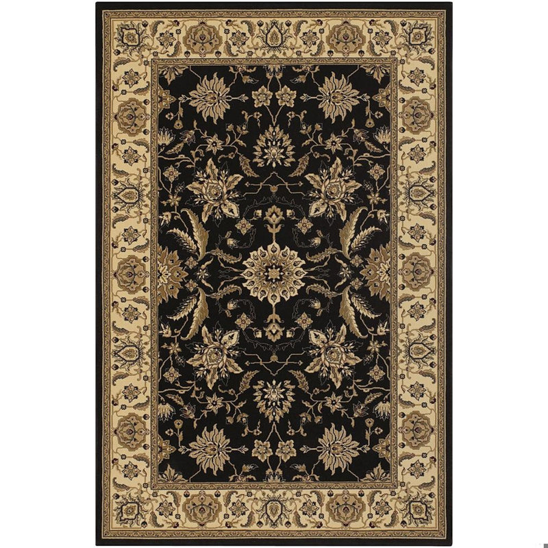 Campagna Machine-Woven Black, Cream & Beige Traditional Oriental Floral Polypropylene Area Rug