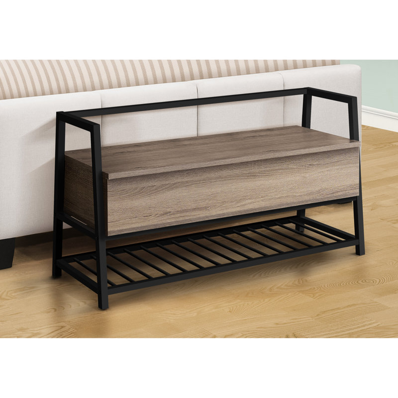 Modern Entryway Bench With Storage, 42 Inches Long, Brown Laminate, Black Metal Flip-Top 42" Rectangular, Taupe,