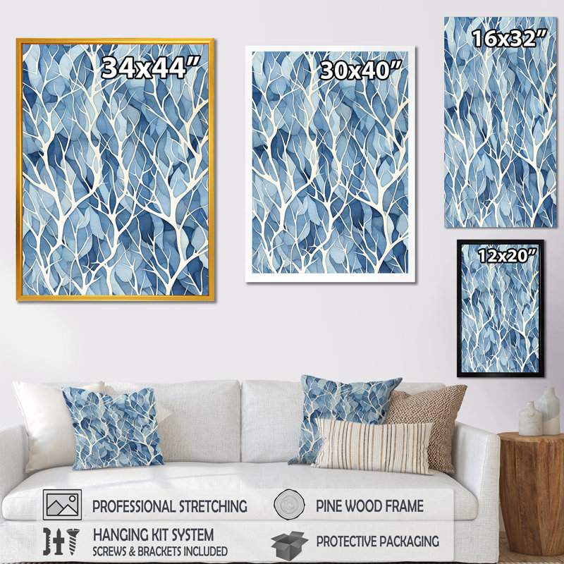Windy White and Blue Tree Beauty III - Arbre, reproduction sur toile, Cadre simple blanc, H 40 po x l 30 po x P 1,5 po