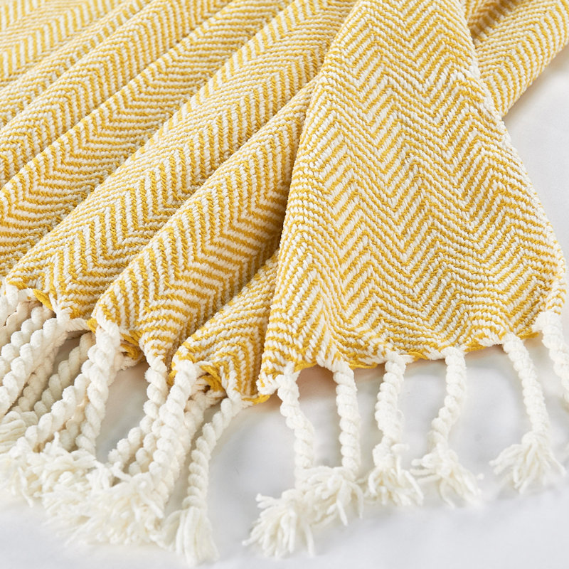 Herringbone Textured Throw Blanket, Pale Buttery Yellow