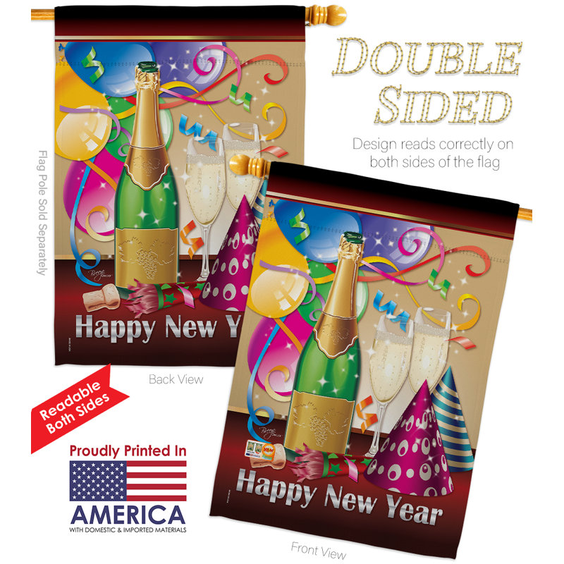 Ensemble de drapeaux en polyester 40 x 28 po Happy New Year