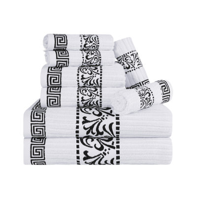 Athens 100% Cotton Medium Weight Floral Border 8-Piece Towel Set