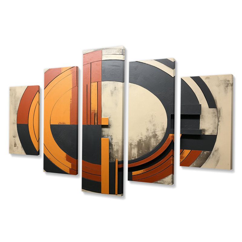 Abstrait géométrique Mid-Century rétro - reproduction d'art moderne Mid-Century - 5 panneaux