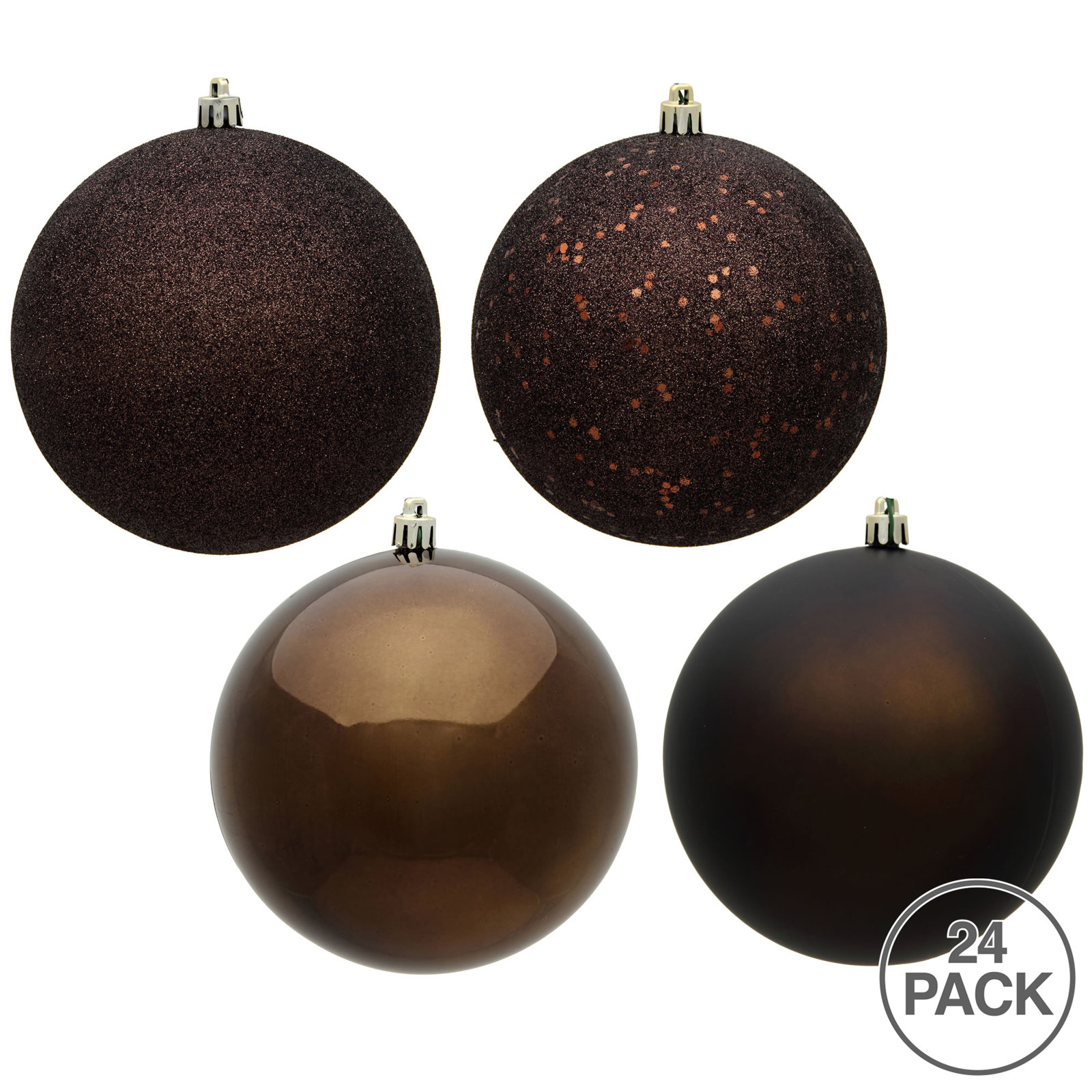 Shatterproof Bauble, Chocolate, 24, 2.4" H x 2.4" W x 2.4" D
