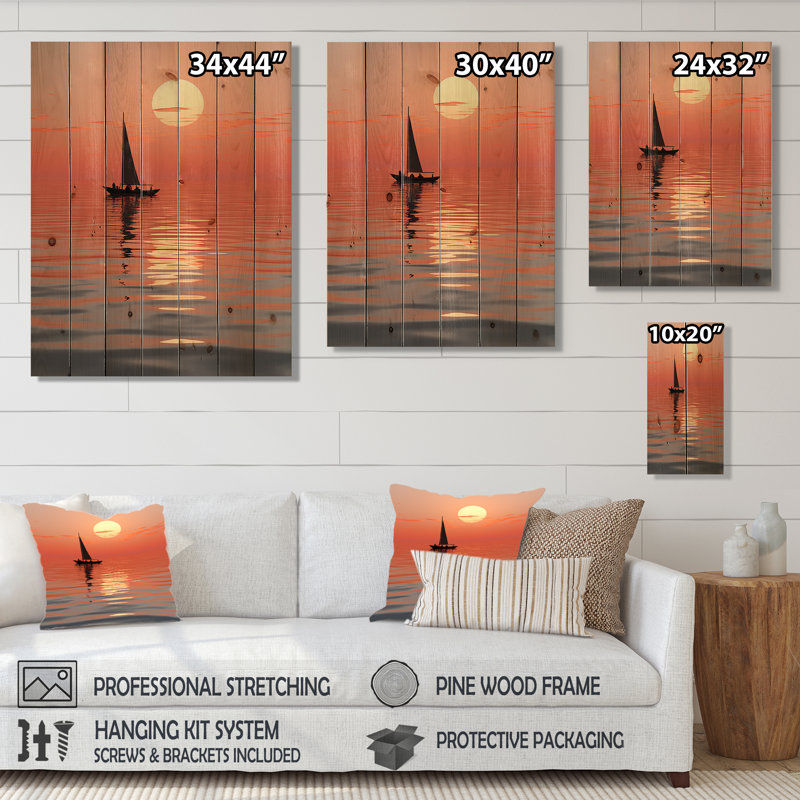 Coastal Sunset Serenity - Art mural en bois côtier sur bois de pin naturel, H 32 po x l 24 po