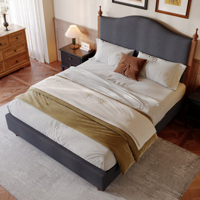 Bed Frame with High Headboard, Upholstered Teddy Velvet Platform Bedframe, Bedframe by Latitude Run