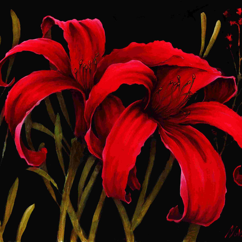 Gros plan floral rouge - peinture sur toile tendue, H 12 po x l 12 po