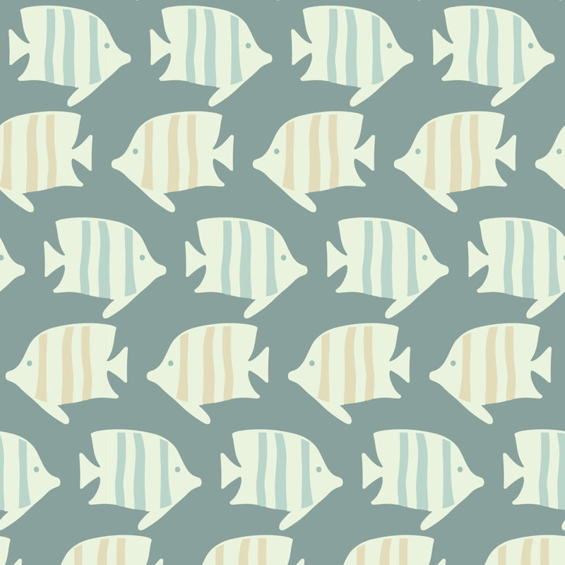 Coastal Fish - Wallpaper, Green, Faux Grasscloth