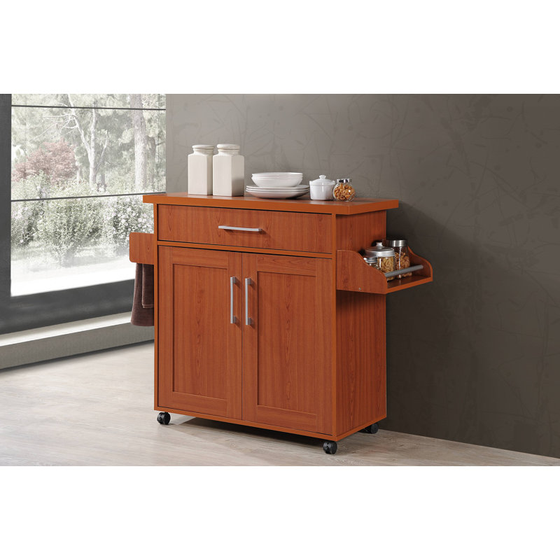 Poneto Wood Kitchen Cart, Cherry, Cherry