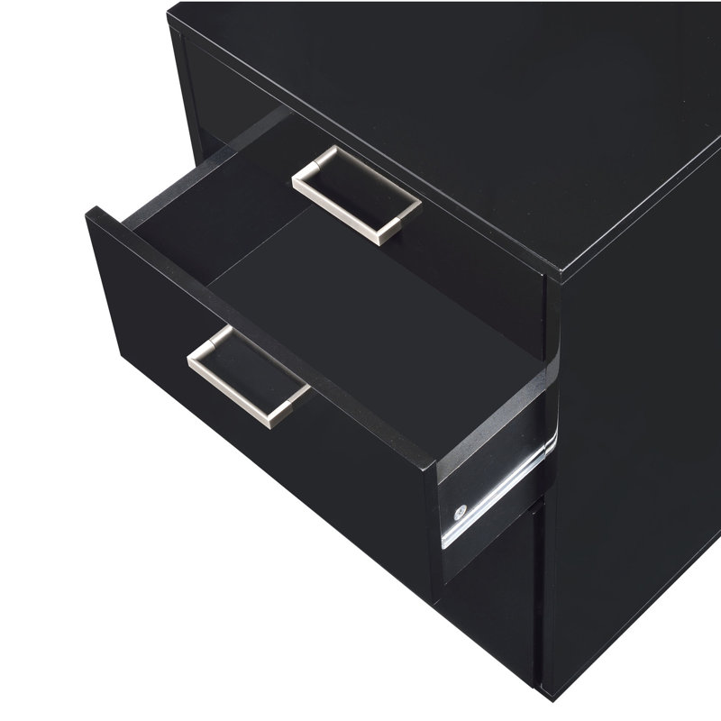 3 File Cabinet In Black High Gloss & Style - , 18"x22"x28"h, No Assembly, 62 Lb, Caster Wheels For Hassle- Movement Rectangular Design, Seamless Traversal