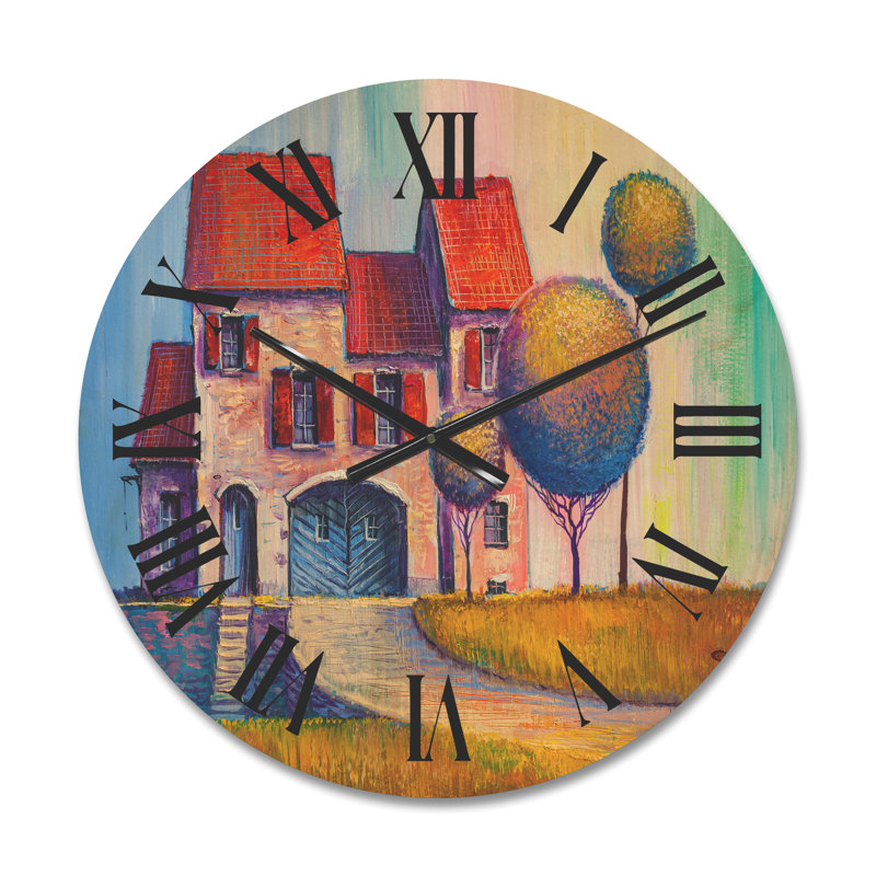 Horloge murale maison avec toit dans le village, Moyen