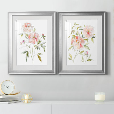 Carnet de croquis Cottage Rose I - Étude de croquis antique, sous passe-partout et encadré sous verre, lot de 2, décoration murale pour entrée et couloir