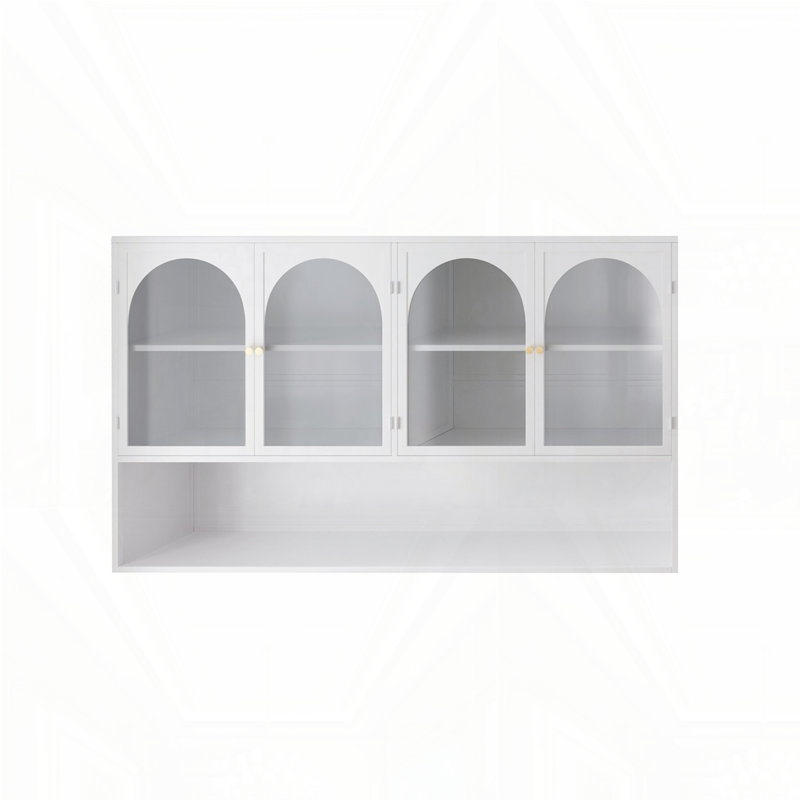 Armoire murale en verre, Doré, Blanc