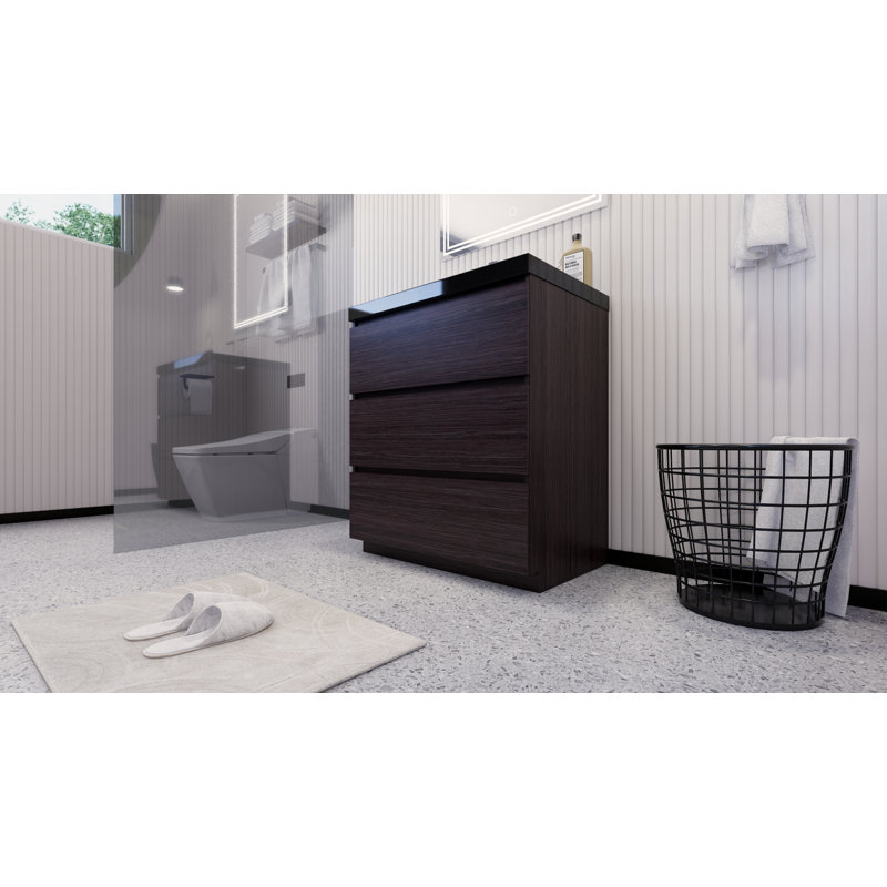 Reyes 29'' Single Bathroom Vanity Base Only, Dark Gray Oak
