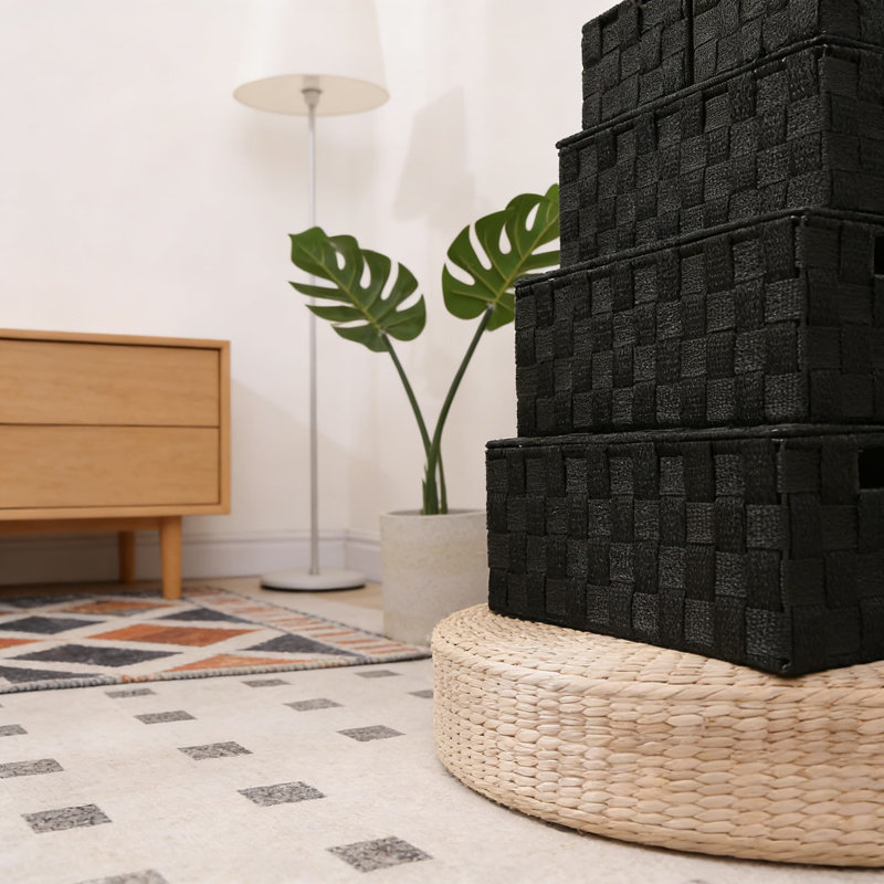 Woven Storage Bins, Stackable Fabric Organizer Baskets With Metal Frame For Drawer, Closet, Shelf, Nursery And Office Organization