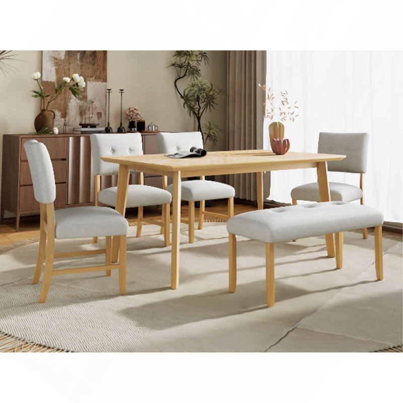 Ensemble de 4 chaises de salle à manger en bois rembourrées en tissu, Naturel