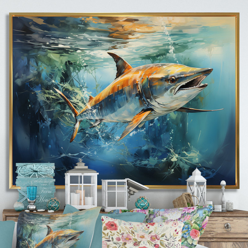 «Fishing Majestic Marlins IV», reproduction, H 16 po x l 32 po x P 1 po, Cadre flottant doré