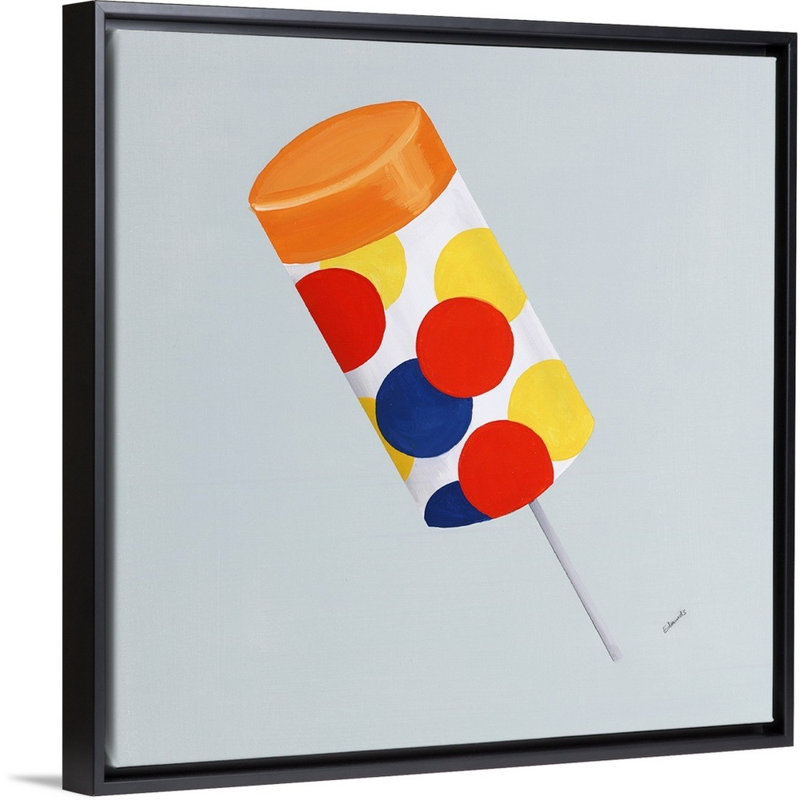 « bonbon shop v », peinture sur toile, H 37,7 po x l 37,7 po x P 1,75 po, Cadre flottant noir