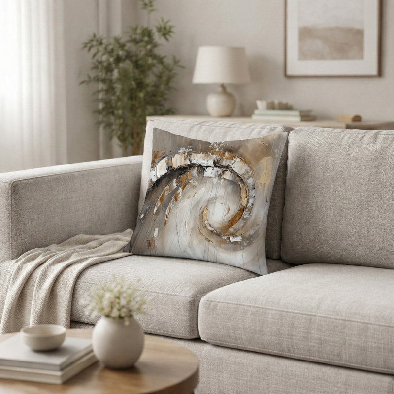 Coussin décoratif en cuivre à spirale abstraite, H 16 po x l 16 po