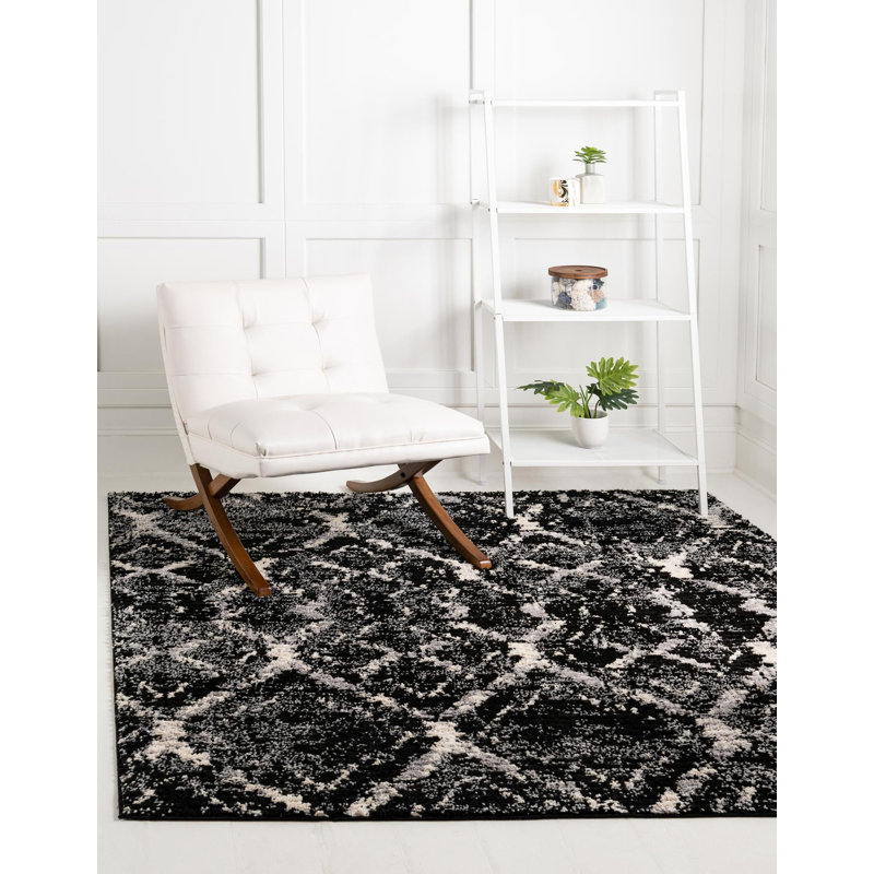 Tapis noir à motif géométrique Tucson, Carré 4 pi