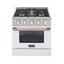 KUCHT Professional 30 po 4,2 pieds cubes Cuisinière à double combustible pour gaz propane avec brûleurs scellés et four à convection en acier inoxydable avec porte de four blanche, boutons blancs et poignée en or rose et anneaux de bouton en or rose-87133193-87378938