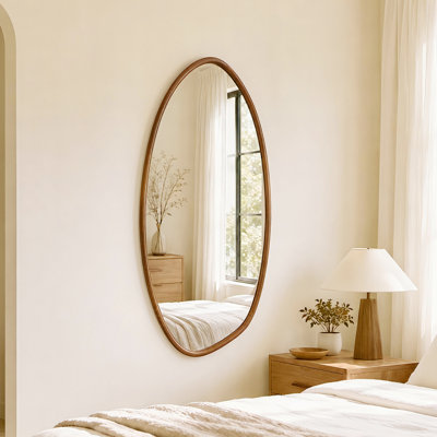 Miroir mural irrégulier, miroir mural décoratif en bois de noyer foncé de 47 po x 23 po, miroir de forme organique asymétrique pour le couloir d'entrée du salon de la chambre à coucher