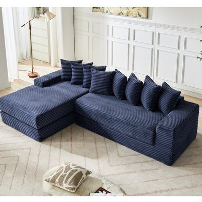 Oversize Cloud Couch, L - Shape 3 Seat Corduroy Convertible Floor Bed, No Assembly, For Movie Marathons Newly , With Thoughtful Storage, Bedroom Use