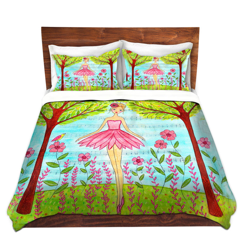 Ensemble de housse de couette ballerine, 1 housse + 2 taies très grand lit