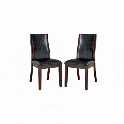 Leather Upholstered Dining Chair Set with Unique Curved Back,4 Wood Legs