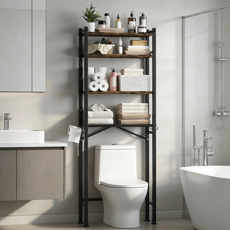 4-Tier Over The Toilet Storage Cabinet Adjustable Shelf Black Square