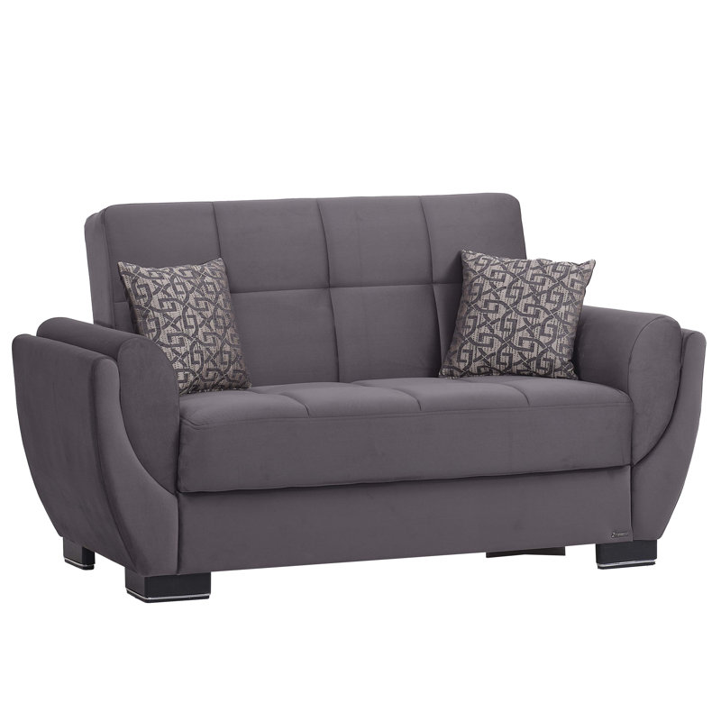  Canapé-lit à 2 places 3 en 1 avec rangement et coussin en tissu Oliveras, Microfibre grise