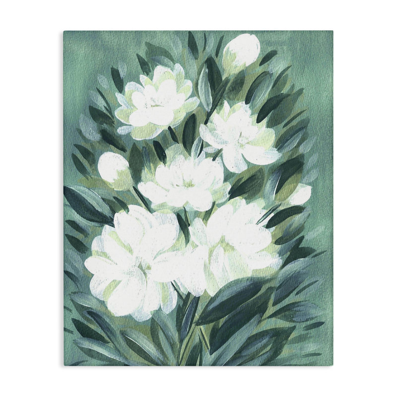 Acrylique sur toile de fleurs de jasmin, design par Camila Juncos, H 30 po x l 24 po