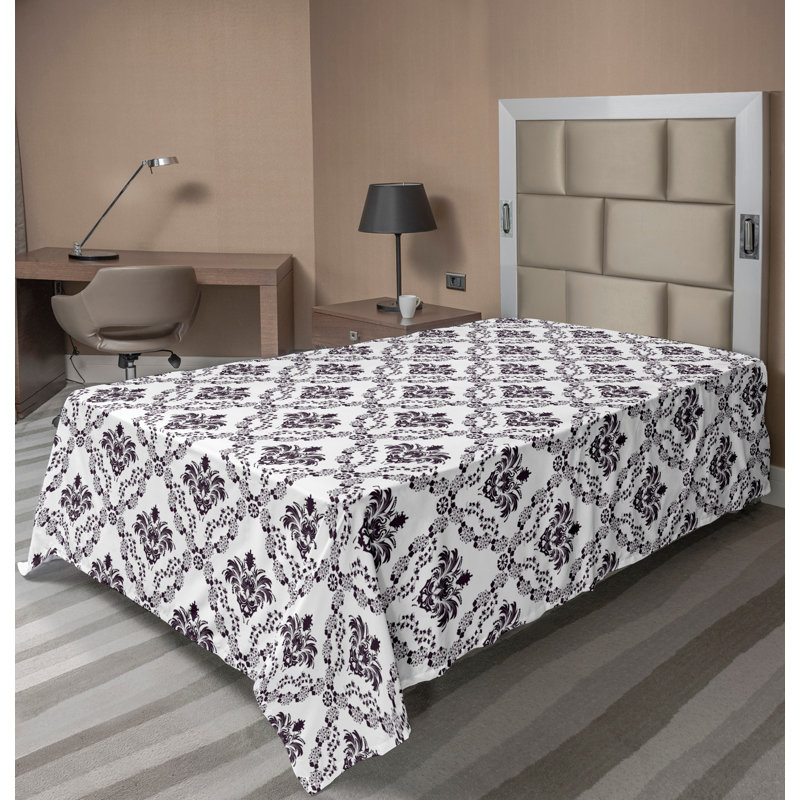 Ambesonne Top Flat Sheet Curving Art, Twin Flat Sheet, Brown White Damask