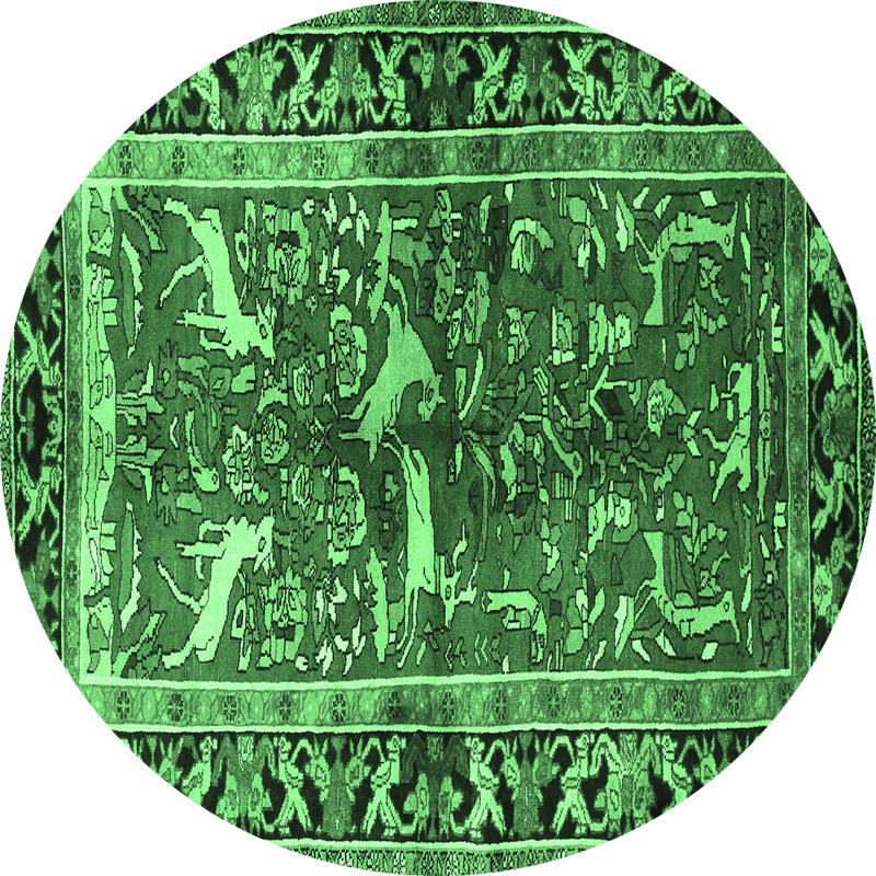Tapis vert / noir en laine tissé à la machine Deelan, Rond 3 pi