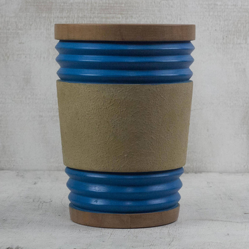 Vase de table en bois d’intérieur/extérieur brun/Ivoire/bleu 10 po