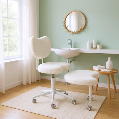 Adjustable Salon Chair with Rolling Footrest, Memory Foam Seat & Lumbar Support – Ergonomic for Long Hours by Inbox Zero