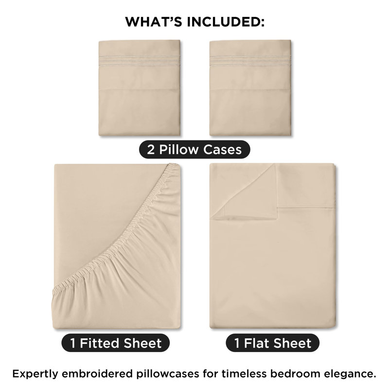 Royale Linens 4 Piece Sheets Set - Soft Brushed 1800 Microfiber Bedding - 1 Fitted and 1 Flat Sheet, 2 Pillow cases - Wrinkle Free & Fade Resistant - Hotel Luxury Bed Sheets Set
