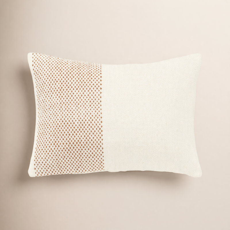 Farina Embroidered Cotton Throw Pillow, Ivory/Camel