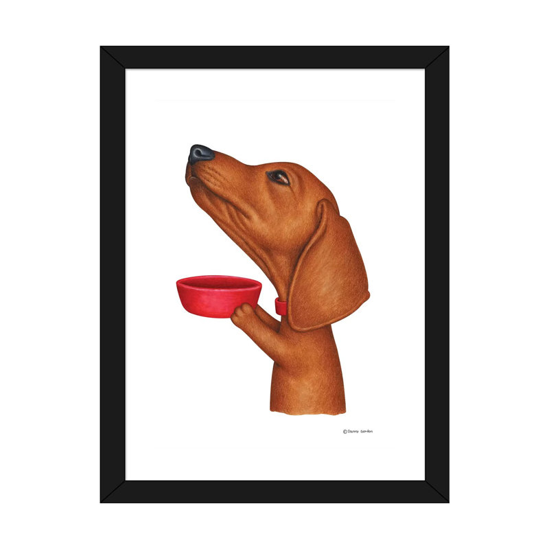 «Dachshund Fill the Bowl Veuillez» par Danny Gordon - impression d'art graphique, H 24 po x l 32 po x P 1 po, Blanc