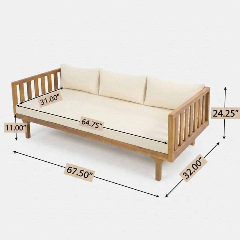 Three-Seater Daybed in Beige, Beige