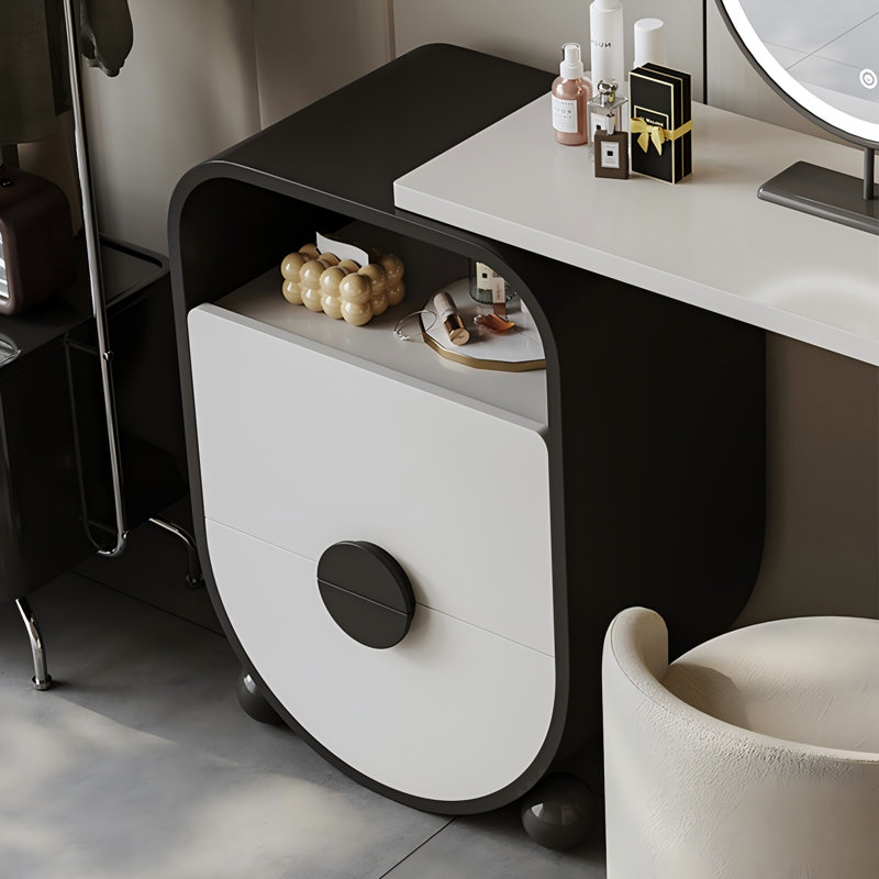 Coiffeuse et commode extensible 39,37 po avec miroir et tabouret de maquillage noir et blanc