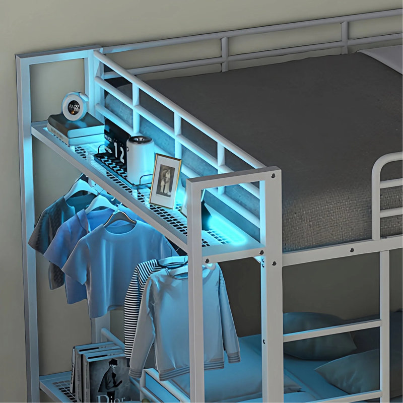 Multi-function Bunk Bed With Remote LED Light, White