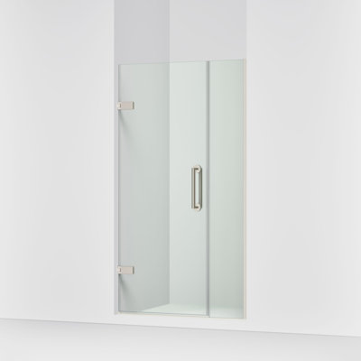 Components 39-5/8-In40-3/8-Inw X 71-1/2-Inh Frameless Pivot Shower Door With 3/8-In Crystal Clear Glass And Back-To-Back Vertical Door Pulls