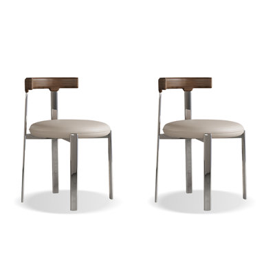 Beige-white+Nut-brown+Silver Solid back side Chair(Set of 2)